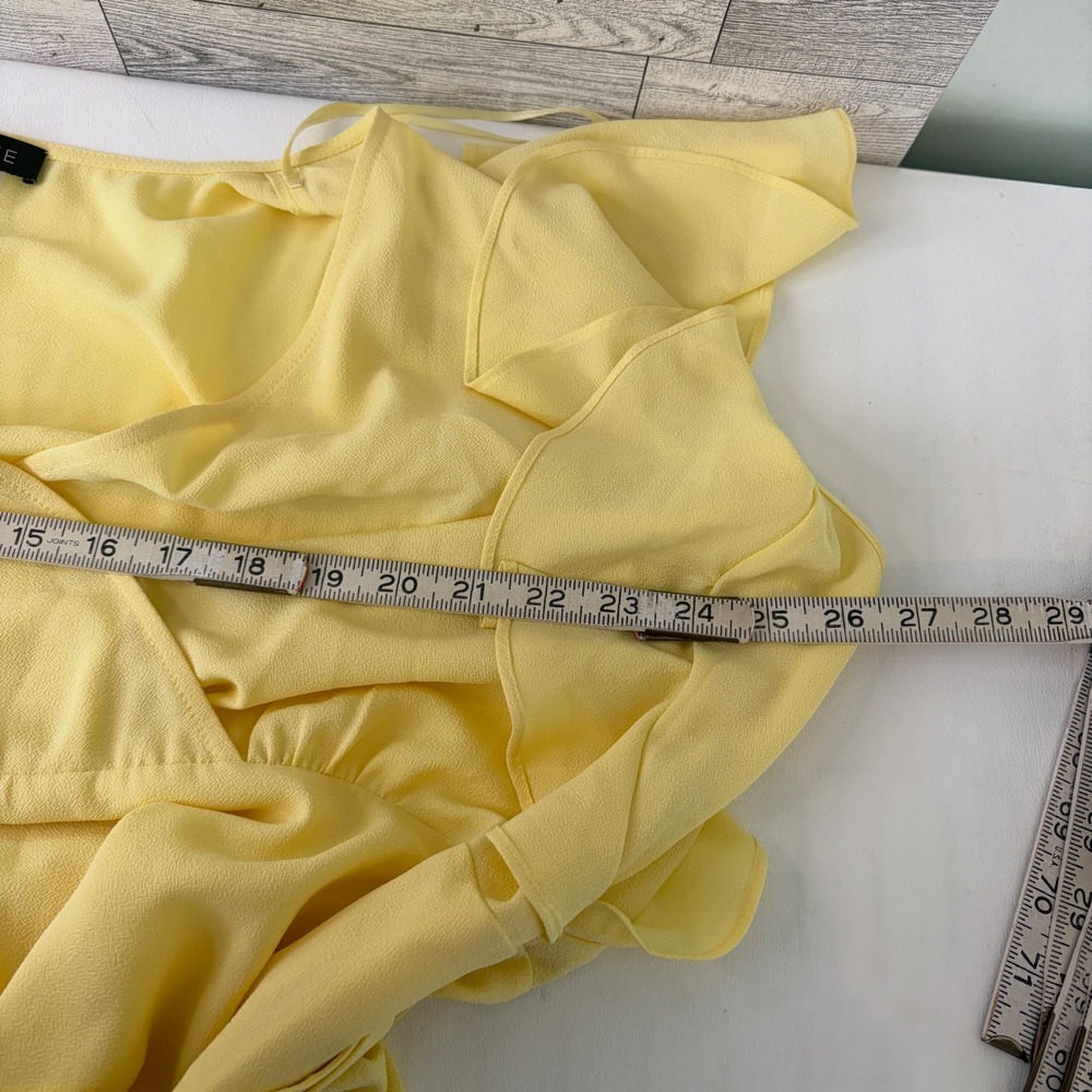 1.STATE Faux Wrap Dress Womens 20W Yellow Ruffle Sleeve Midi V-Neck Belted - Picture 6 of 9